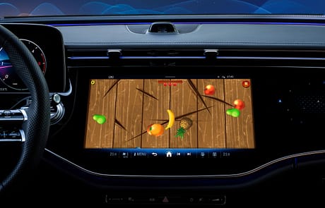 Fruit Slice Frenzy ist ein Mini-Game, das mit der neuesten Generation des MBUX (derzeit E-Klasse, CLE) spielbar sein wird.